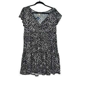 Jessica Simpson Pullover Floral Dress Black and White Pleated Wrap Size XL NWT